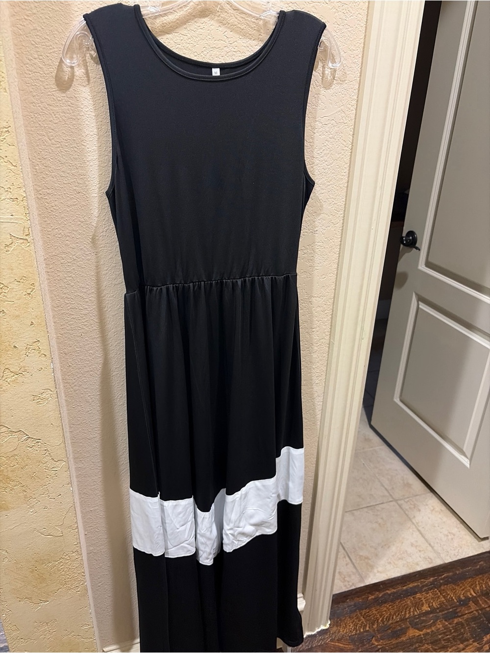 Women's Black Maxi Dress with White Chevron Accent Band